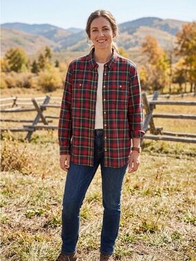 🔴 Duluth Trading Co Free Swingin Flannel Shirt XL Red Plaid Cabincore
